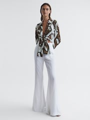 Reiss Brown Hallie Snake Print Tie Blouse - Image 3 of 6
