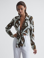 Reiss Brown Hallie Snake Print Tie Blouse - Image 4 of 6