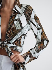 Reiss Brown Hallie Snake Print Tie Blouse - Image 6 of 6