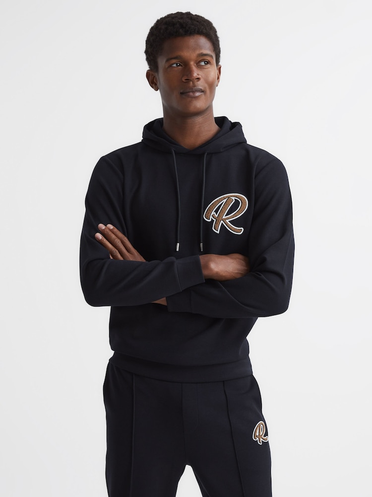 Reiss Navy Fabien Logo Loungewear Hoodie - Image 1 of 5