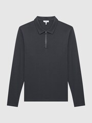 Reiss Slate Grey Rogue Textured Half Zip Long Sleeve Polo Shirt - Image 2 of 6