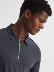 Reiss Slate Grey Rogue Textured Half Zip Long Sleeve Polo Shirt - Image 4 of 6