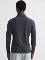 Reiss Slate Grey Rogue Textured Half Zip Long Sleeve Polo Shirt - Image 5 of 6