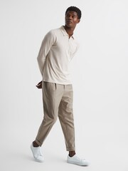 Reiss Birch White Rogue Textured Half Zip Long Sleeve Polo Shirt - Image 3 of 6