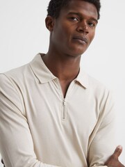 Reiss Birch White Rogue Textured Half Zip Long Sleeve Polo Shirt - Image 4 of 6