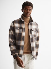 Reiss Brown Angelo Angelo Check Zip Overshirt - Image 1 of 7