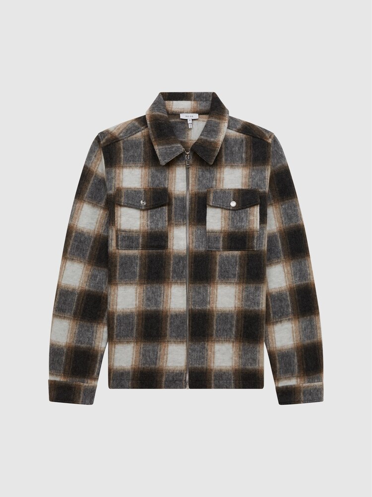 Reiss Brown Angelo Angelo Check Zip Overshirt - Image 2 of 7