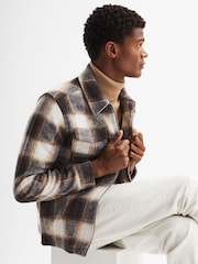 Reiss Brown Angelo Angelo Check Zip Overshirt - Image 7 of 7
