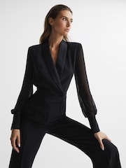 Reiss Black Lennon Petite Tuxedo Jumpsuit - Image 1 of 10