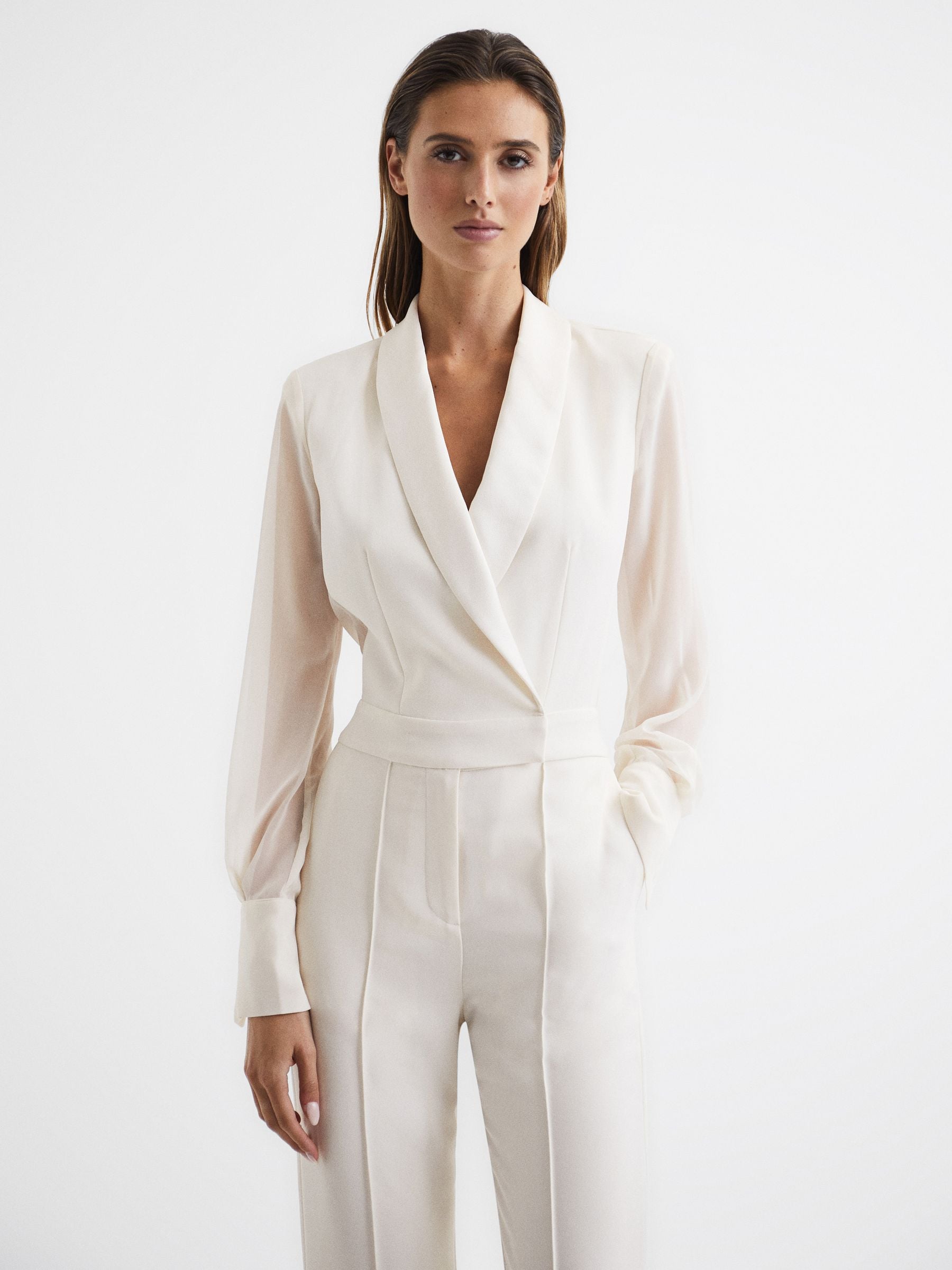 Womens white tuxedo jumpsuit discount