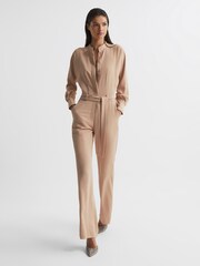 Reiss Nude Dania Petite Wide Leg Jumpsuit - Image 1 of 7