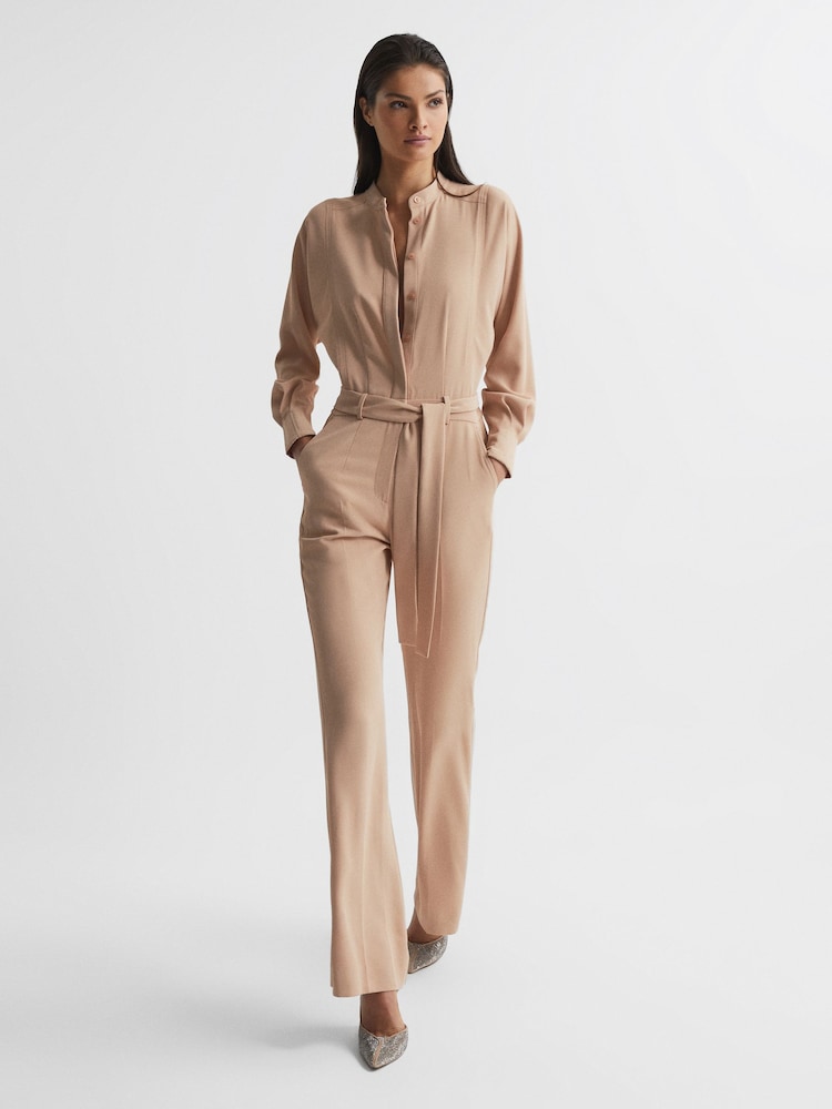 Reiss Nude Dania Petite Wide Leg Jumpsuit - Image 1 of 7
