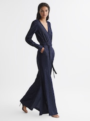 Reiss Navy Luka Embellished Jumpsuit - Image 1 of 7
