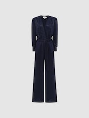 Reiss Navy Luka Embellished Jumpsuit - Image 2 of 7