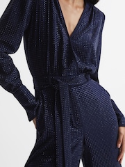 Reiss Navy Luka Embellished Jumpsuit - Image 4 of 7