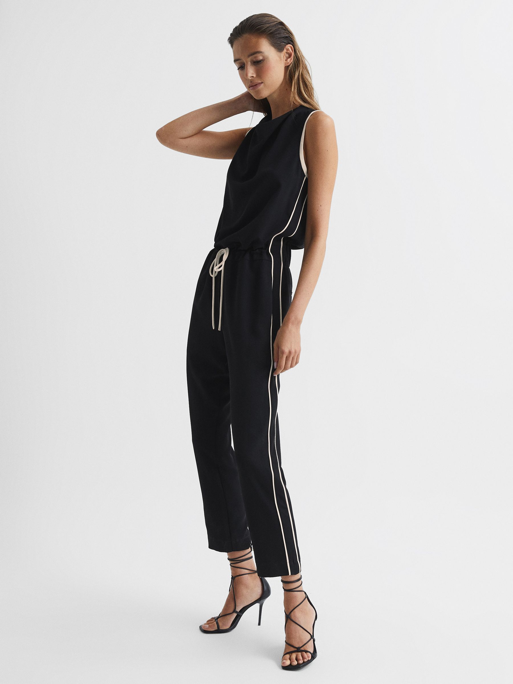 Reiss black and white jumpsuit deals