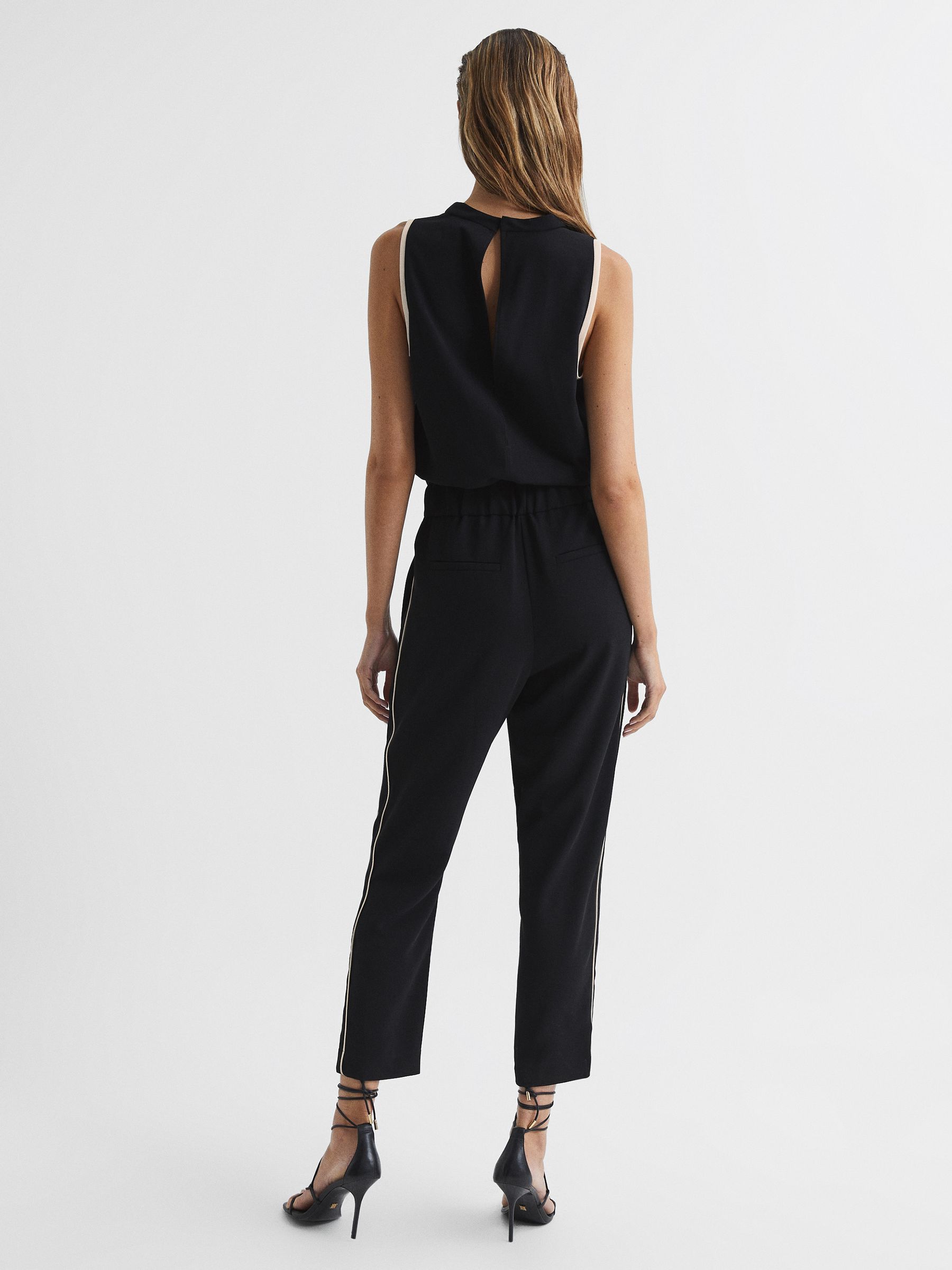 Buy Reiss Black White Tayla Side Stripe Jumpsuit from Next Luxembourg