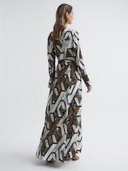 Reiss Brown Loren Snake Print Plunge Maxi Dress - Image 5 of 8