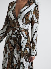 Reiss Brown Loren Snake Print Plunge Maxi Dress - Image 6 of 8