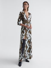 Reiss Brown Loren Snake Print Plunge Maxi Dress - Image 7 of 8