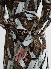 Reiss Brown Loren Snake Print Plunge Maxi Dress - Image 8 of 8