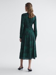 Reiss Teal Greta Long Sleeve Printed Midi Dress - Image 5 of 7