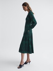 Reiss Teal Greta Long Sleeve Printed Midi Dress - Image 6 of 7