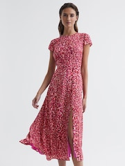 Reiss Red Livia Cut Out Back Midi Dress - Image 1 of 7