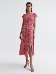 Reiss Red Livia Cut Out Back Midi Dress - Image 3 of 7