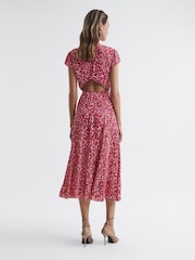 Reiss Red Livia Cut Out Back Midi Dress - Image 5 of 7