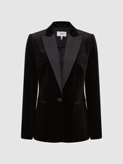 Reiss Black Opal Velvet Single Breasted Blazer - Image 2 of 7