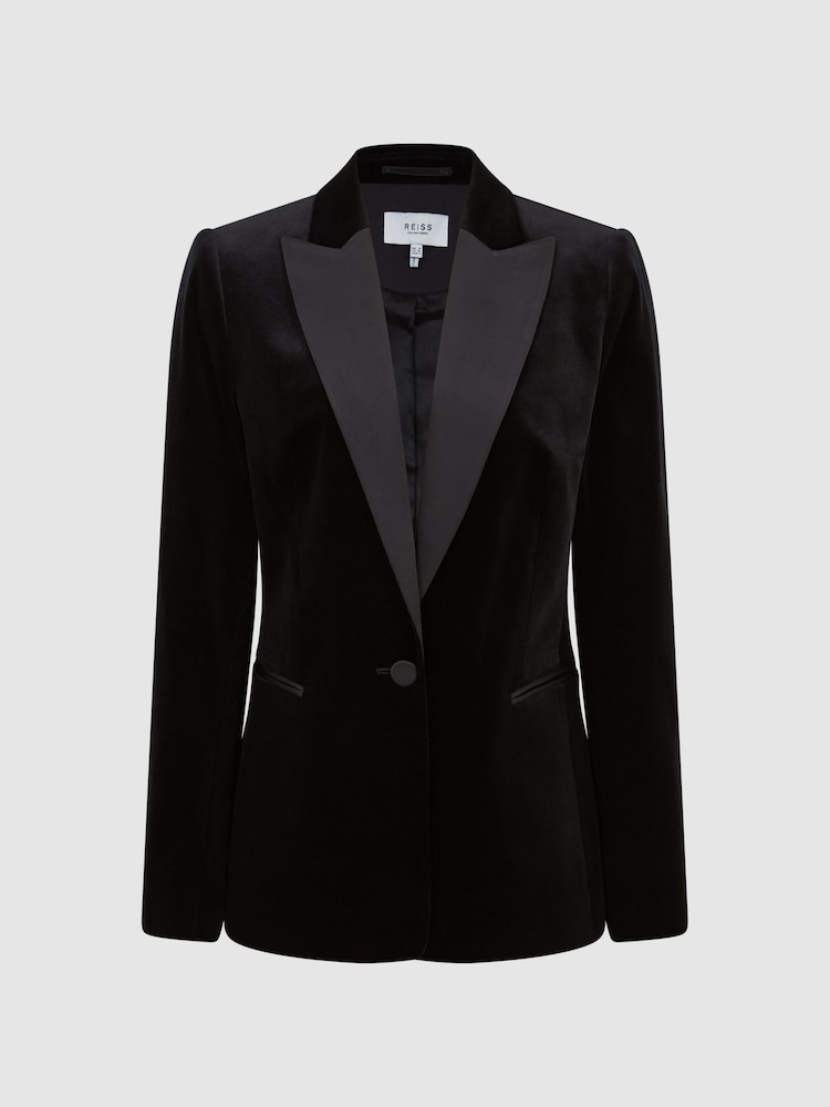 Reiss Black Opal Velvet Single Breasted Blazer - Image 2 of 7