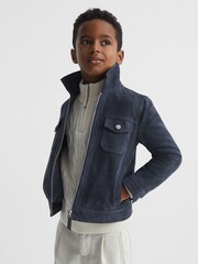 Reiss Airforce Blue Pike Suede Zip Through Jacket - Image 1 of 6