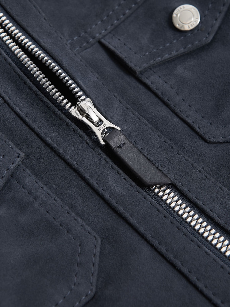Reiss Airforce Blue Pike Suede Zip Through Jacket - Image 6 of 6