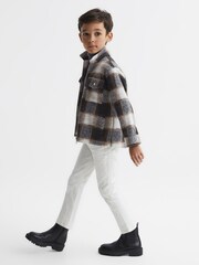Reiss Charcoal Angelo Senior Checked Zip Up Overshirt - Image 1 of 6