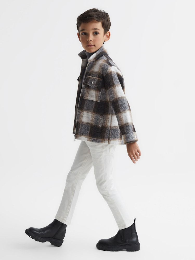 Reiss Charcoal Angelo Senior Checked Zip Up Overshirt - Image 1 of 6