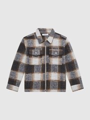Reiss Charcoal Angelo Senior Checked Zip Up Overshirt - Image 2 of 6