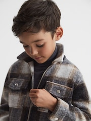 Reiss Charcoal Angelo Senior Checked Zip Up Overshirt - Image 4 of 6