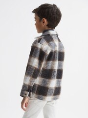 Reiss Charcoal Angelo Senior Checked Zip Up Overshirt - Image 5 of 6