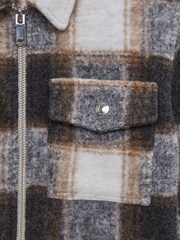Reiss Charcoal Angelo Senior Checked Zip Up Overshirt - Image 6 of 6