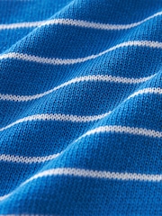 Gestreift, Blau - Kurzärmeliges Leinen Polo Neck Top - Bild 6 von 6