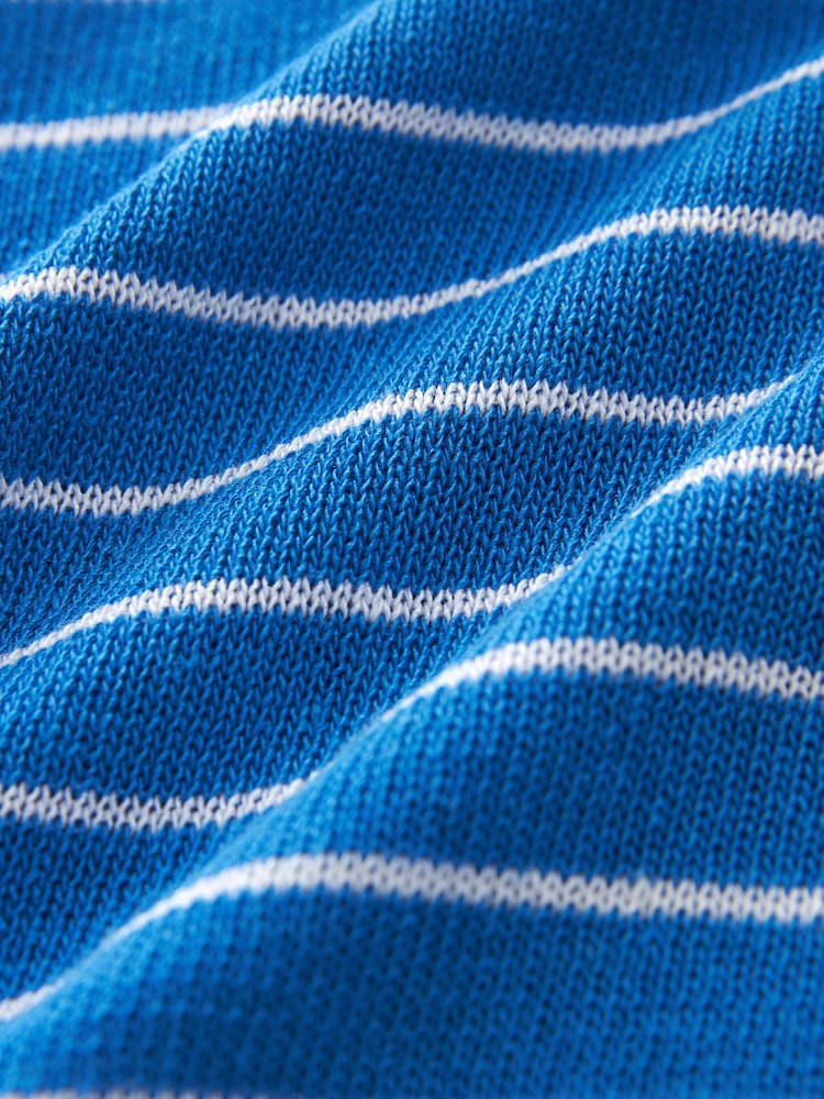 Gestreift, Blau - Kurzärmeliges Leinen Polo Neck Top - Bild 6 von 6