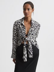 Reiss Black Alice Monochrome Zebra Print Top - Image 1 of 5