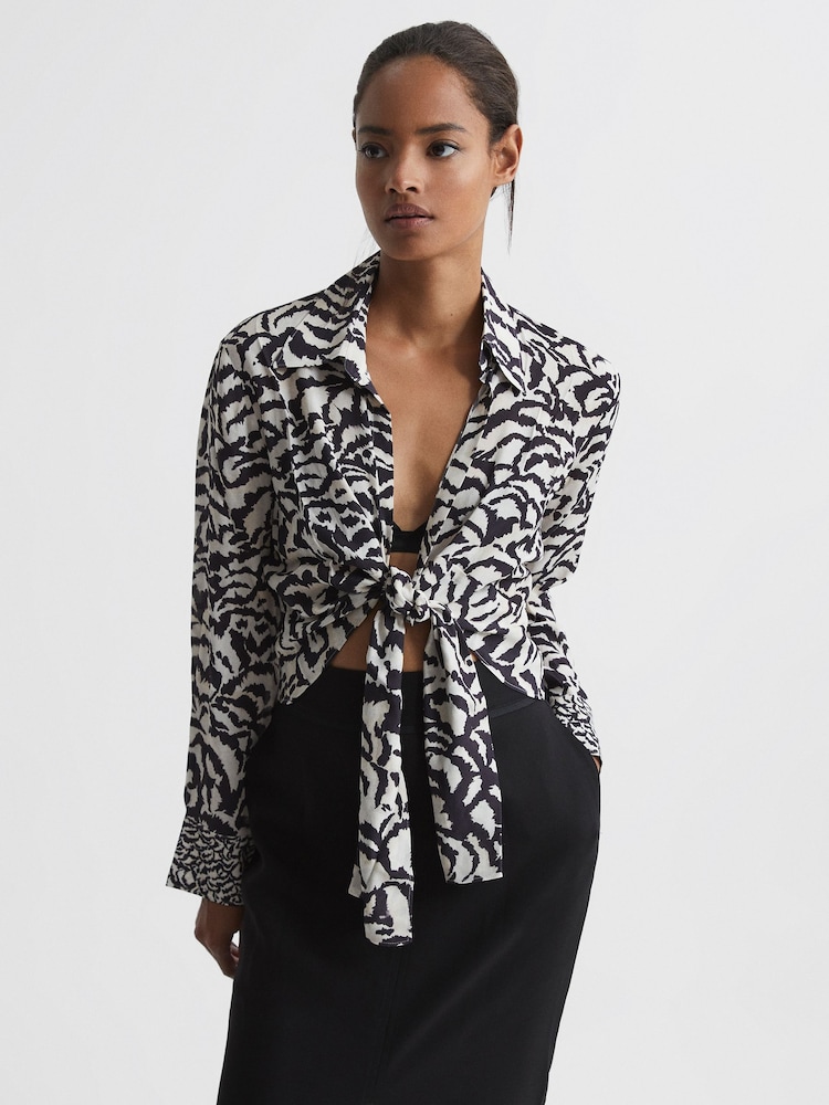 Reiss Black Alice Monochrome Zebra Print Top - Image 1 of 5 Reiss Black Alice Monochrome Zebra Print Top - Image 1 of 5