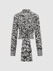 Reiss Black Alice Monochrome Zebra Print Top - Image 2 of 5