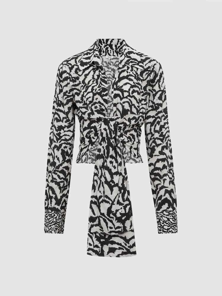 Reiss Black Alice Monochrome Zebra Print Top - Image 2 of 5 Reiss Black Alice Monochrome Zebra Print Top - Image 2 of 5