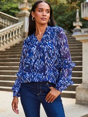 Sosandar Blue Stripe Frill Sleeve Blouse - Image 1 of 5