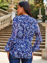 Sosandar Blue Stripe Frill Sleeve Blouse - Image 2 of 5