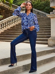 Sosandar Blue Stripe Frill Sleeve Blouse - Image 3 of 5