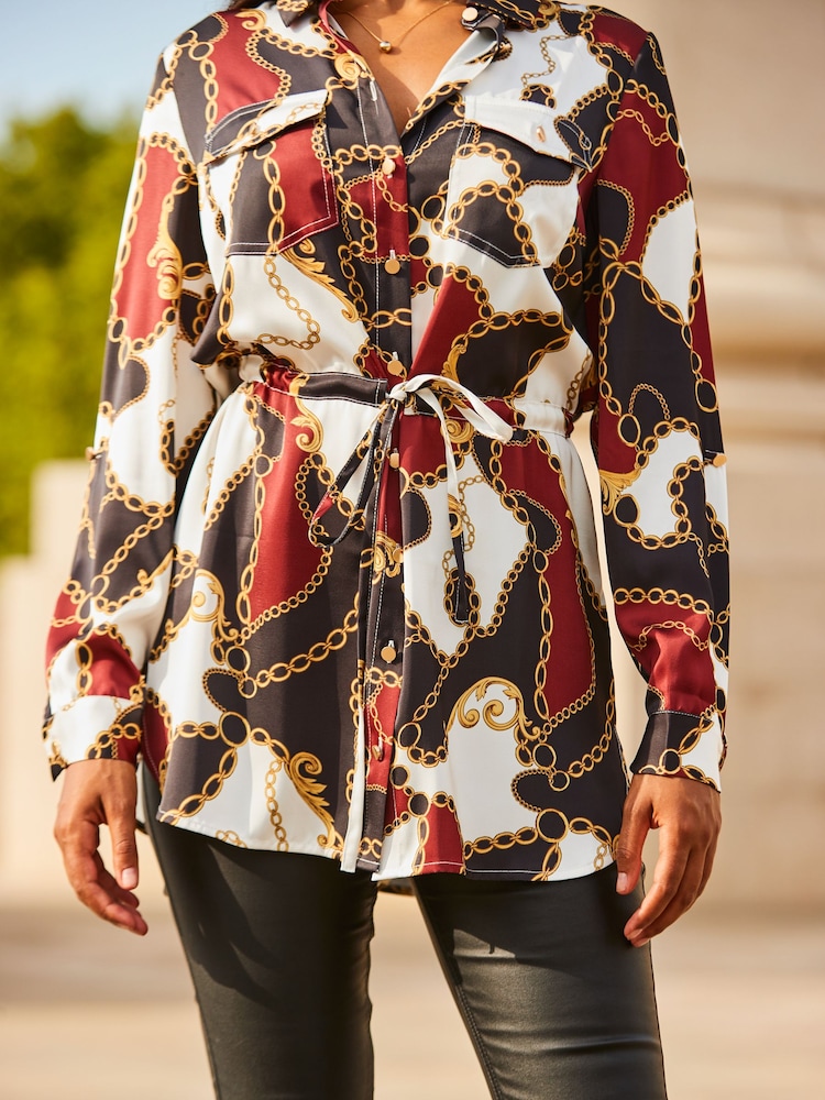 Sosandar Black Satin Tie Waist Tunic - Image 5 of 5